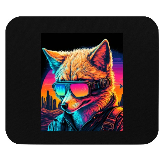 Retro Futuristic Synthwave Fox Mouse Pads