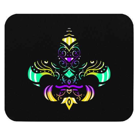Purple, Green And Golden Patterned Fleur De Lis Mouse Pads