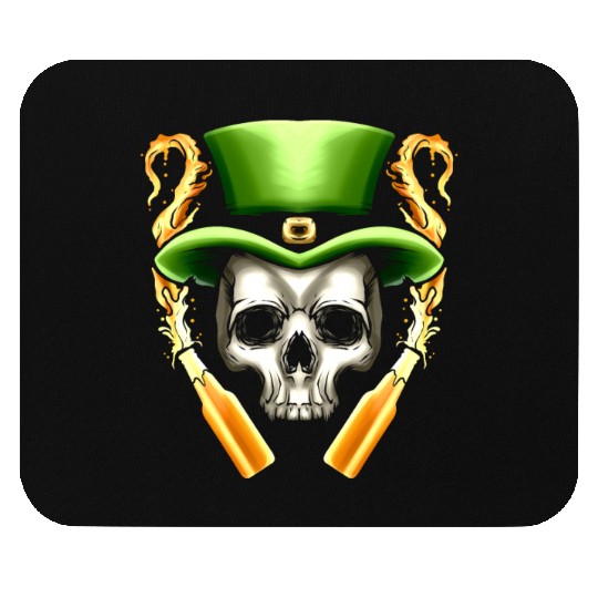 Skull With Leprechauns Hat And Beer Party St Mouse Pads