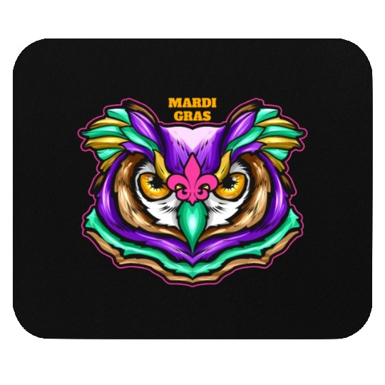 Purple Green Owl With Pink Fleur De Lis For Mardi Mouse Pads