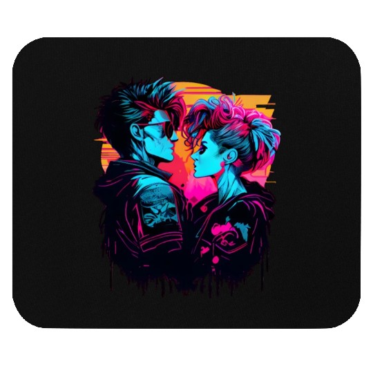Get the Hottest Cyberpunk Synthwave Art - In Love Mouse Pads