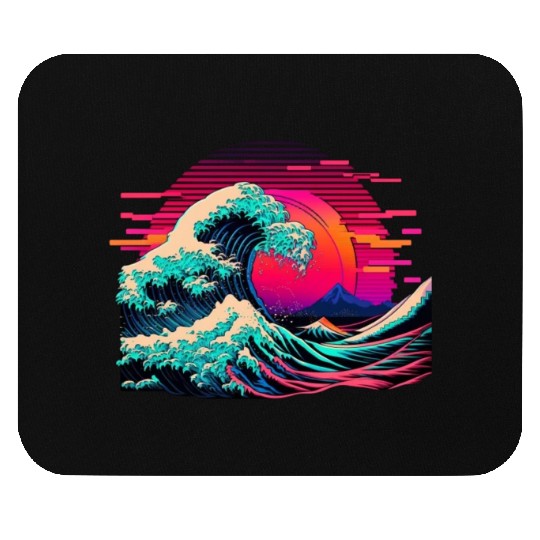 Vaperwave Aesthetic Glitch Great Wave Retrowave Sy Mouse Pads