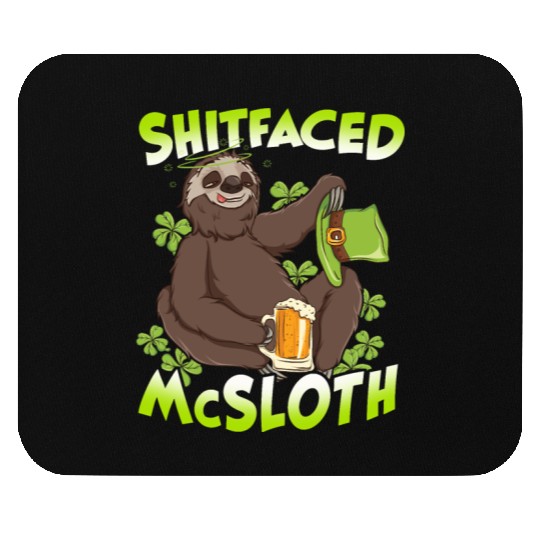 St Patricks Day Sloth Shitfaced McSloth Drinking Mouse Pads