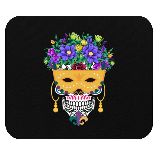 Mardi Gras Mask Dia De Los Muertos Flower Sugar Mouse Pads