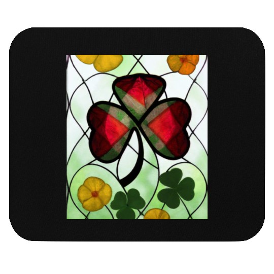 Red plaid Shamrock with Yellow Poppies (AI Art) Mouse Pads
