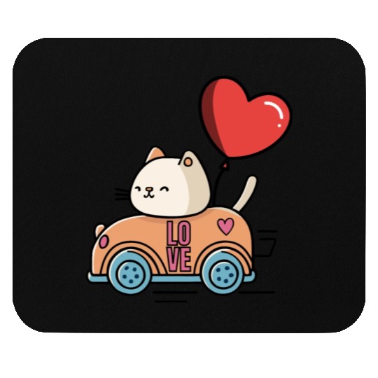 Cute cat in the love car, and love balloon Mouse Pads
