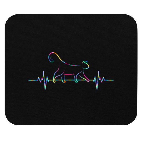 Cat Lover multicolored cat heartbeat pulse lines Mouse Pads