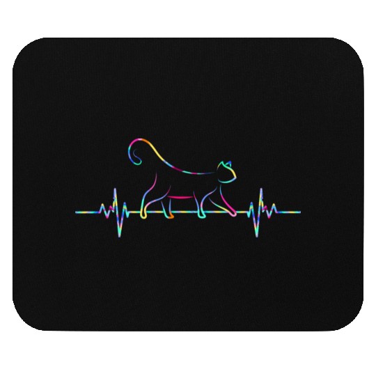 Cat Lover multicolored cat heartbeat pulse lines Mouse Pads