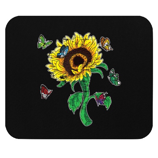 Aesthetics Sunflowers Nature Butterflies Yellow Su Mouse Pads