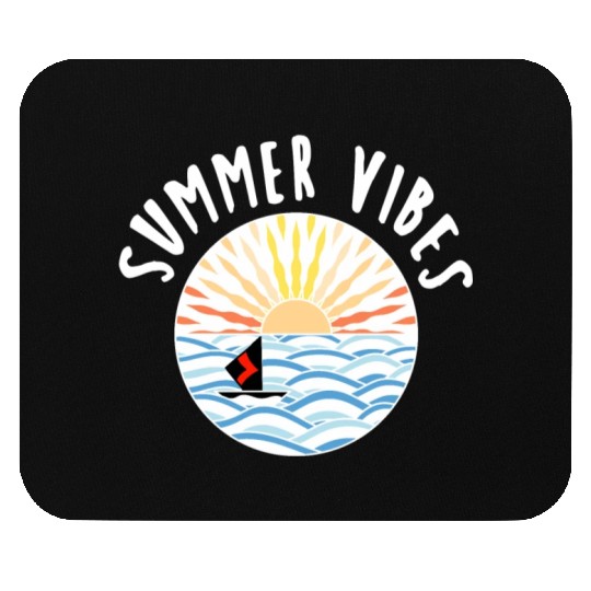 illustration sun sea boat summer vibes Mouse Pads