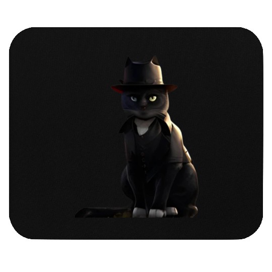 black cat in black hat Mouse Pads