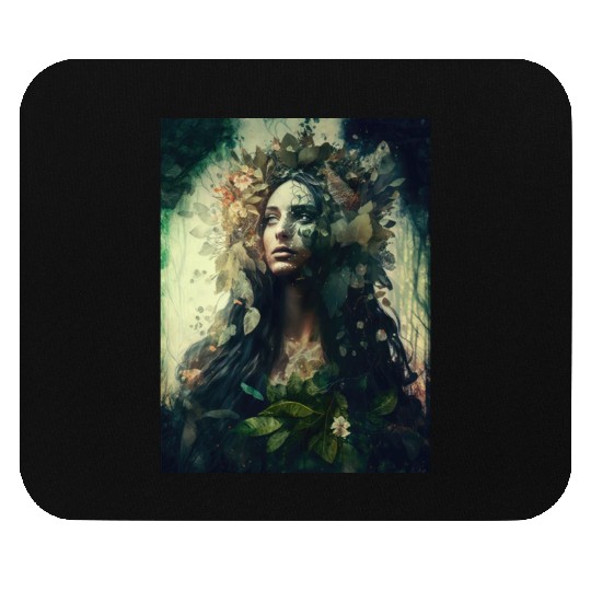 Nature Goddess - Woodland Witchy Forest Greenwoman Mouse Pads