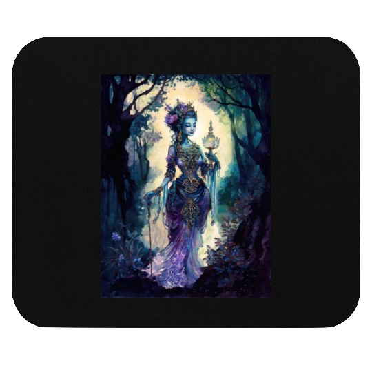 Asian Nature Goddess - Dark Woodland Witchy Forest Mouse Pads