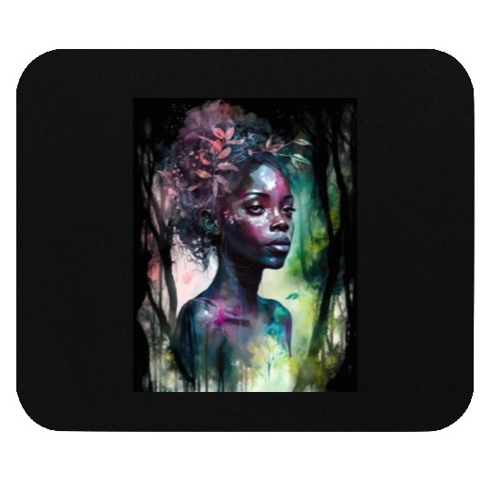 Black Nature Goddess - African American, Woodland Mouse Pads