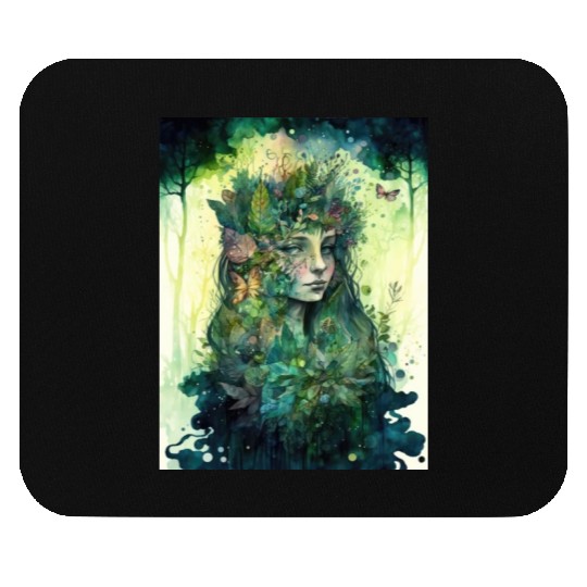 Nature Goddess - Woodland Witchy Forest Greenwoman Mouse Pads