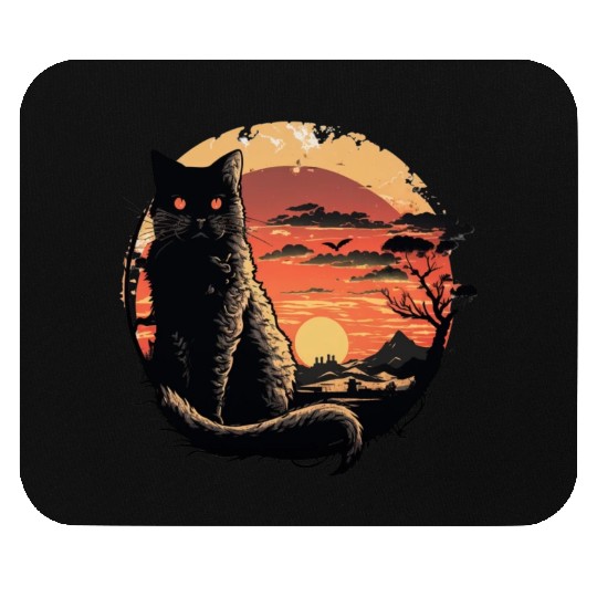 Catzilla Vintage Funny Cute black Cat Art Japanese Mouse Pads