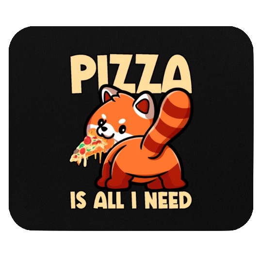 Cute Animal Red Panda Pizza Fan Eating Fast Food Mouse Pads