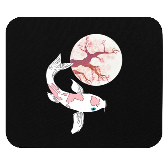 Koi Sakura Tree Moon Cherry Blossom Nishikigoi Jap Mouse Pads