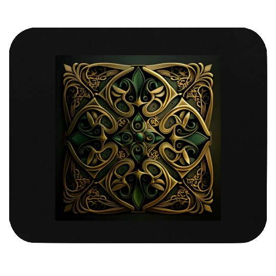 Green Bronze Ornamental Plaid Decoration Pattern Mouse Pads