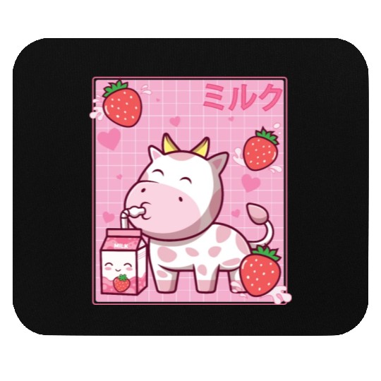 Kawaii Pink Strawberry Cow Milk Shake Otaku Anime Mouse Pads