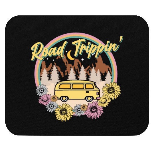 Retro Groovy Road Trip Mouse Pads with Van Flowers
