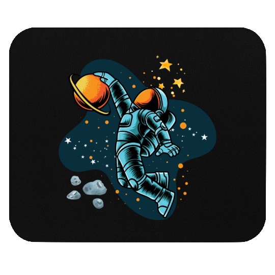 Blue and Orange illustrated Astronaut Galaxy Mouse Pads