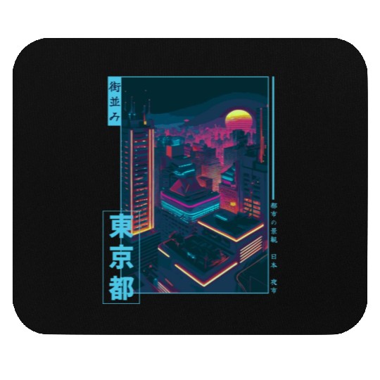 Retro Futurism Japanese Vaporwave City Tokyo Aesth Mouse Pads