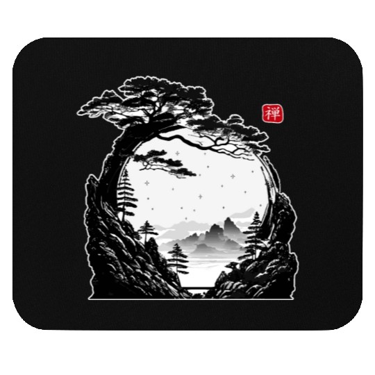 Japanese Zen Circle Landscape Buddhism Bonsai Tree Mouse Pads