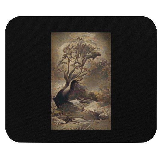 Dark Old School Painting Vintage Tree Design Mouse Pads