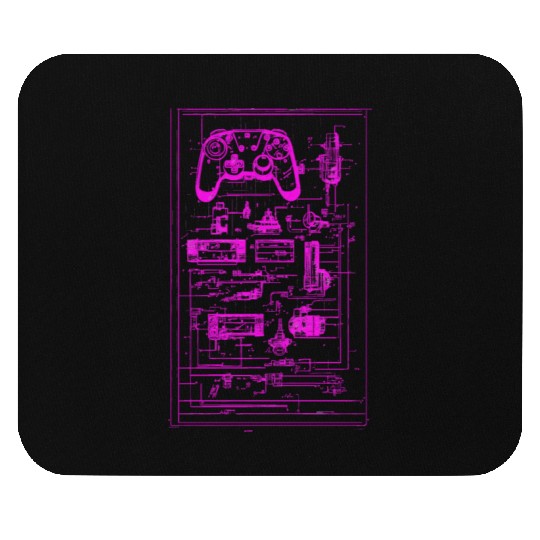 Neon Pink Video Game Controller Blueprint Mouse Pads