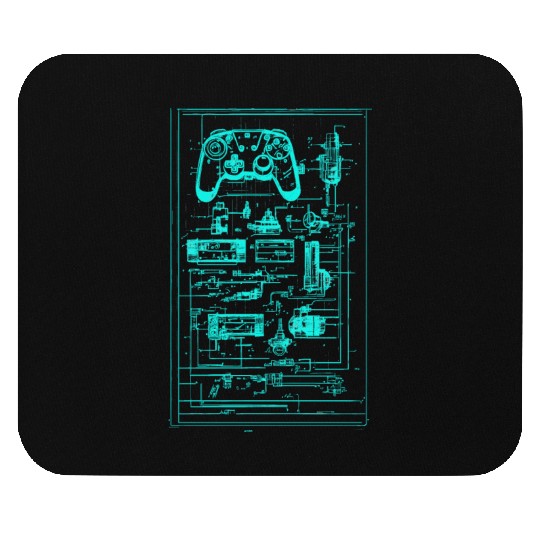 Neon Teal Video Game Controller Blueprint Mouse Pads