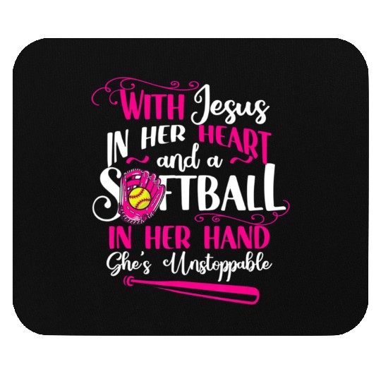 Jesus In Her Heart Softball Hand Funny Pitcher Fo Mouse Pads