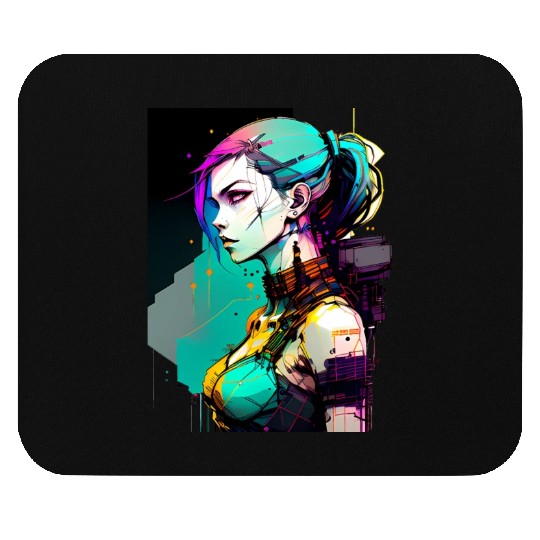 Bold and Beautiful Cyberpunk Girl with Teal Hair Mouse Pads