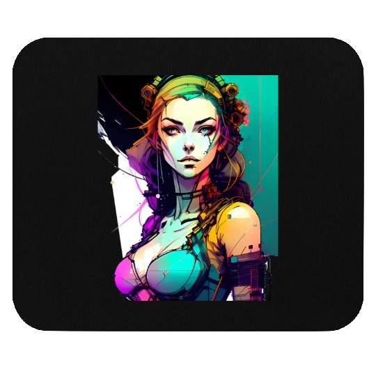 Technicolor Dreams Cyberpunk Girl in Vibrant Hues Mouse Pads
