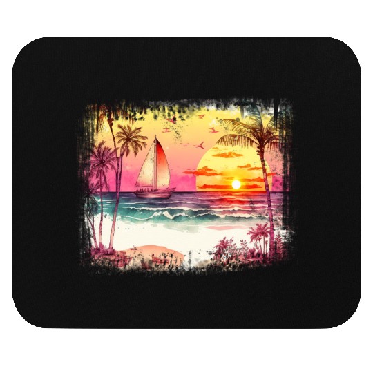 Beach Sunset Watercolor Design Art Mouse Pads