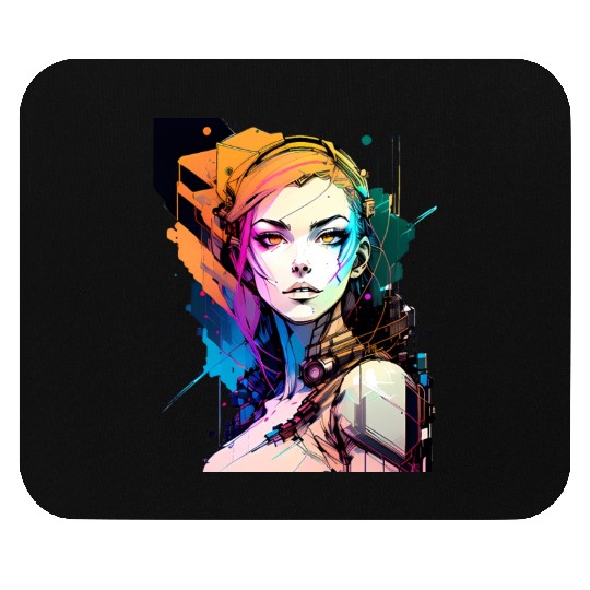 Glitch in the System A Cyberpunk Girl Illustrated Mouse Pads