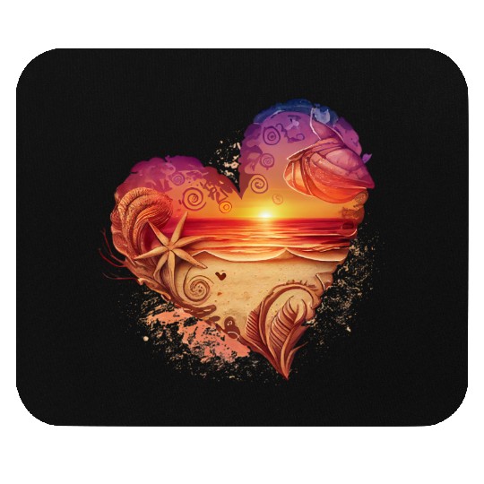Retro Beach Heart Sunset Watercolor1 Mouse Pads