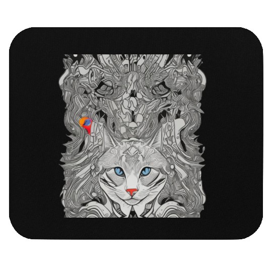 Psychedelic cat with bird Mouse Pads