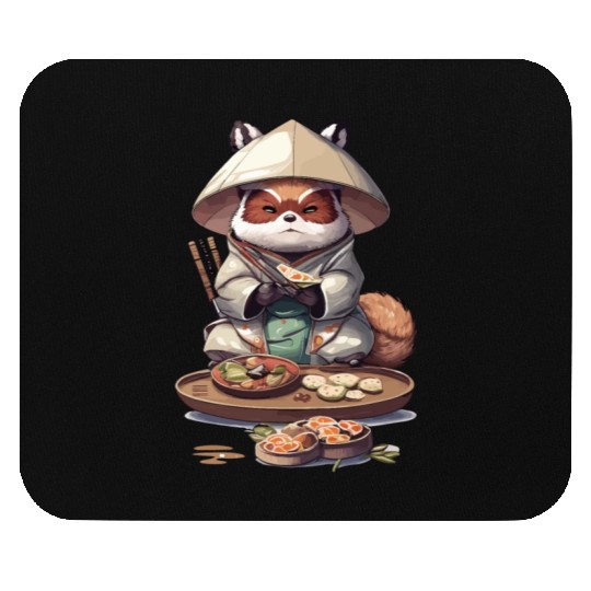 Tanuki Warrior Eat Sushi Mouse Pads