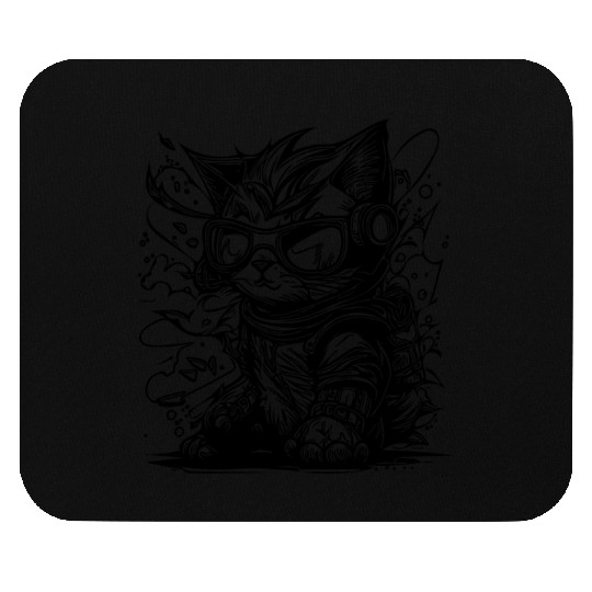 Little Cool Space Cat Splash Tattoo Style Mouse Pads