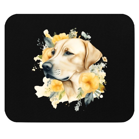 Yellow Lab Dog Watercolor Floral Mouse Pads