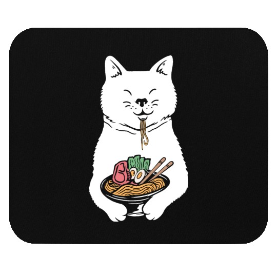 Cute Cat Eating Ramen Mouse Pads