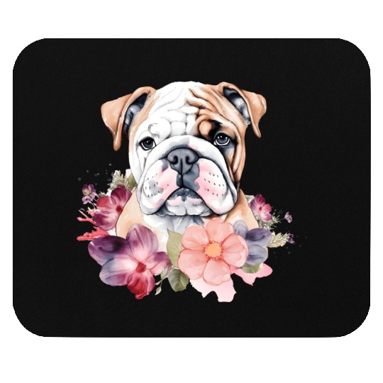 Bulldog Watercolor Floral Mouse Pads