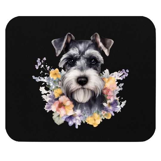 Schnauzer Dog Watercolor Floral Mouse Pads
