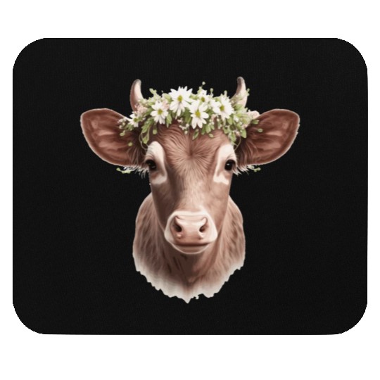 Baby Cow Calf Flower Crown Floral Farm Animal Pet Mouse Pads
