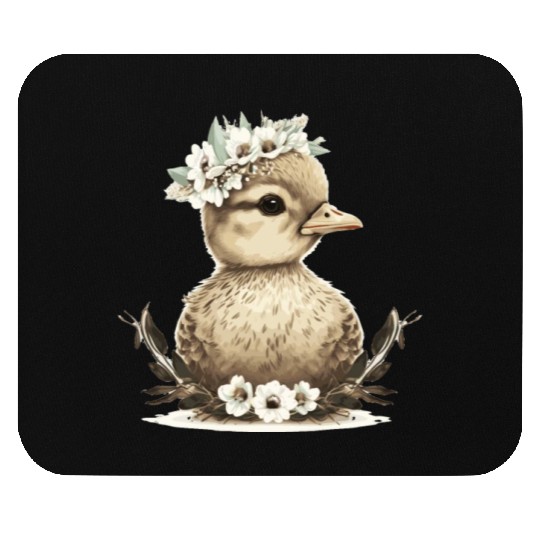 Baby Duck Flower Crown Duckling Floral Farm Animal Mouse Pads