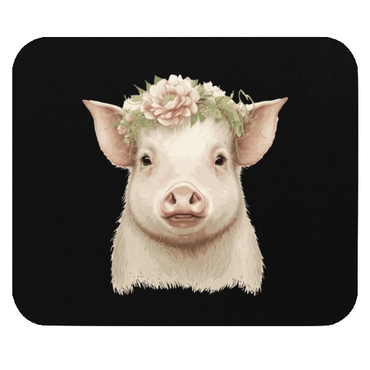Piglet Flower Crown Pig Baby Floral Farm Animal Pe Mouse Pads