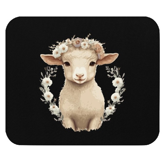 Cute Lamb Flower Crown Sheep Baby Floral Farm Anim Mouse Pads