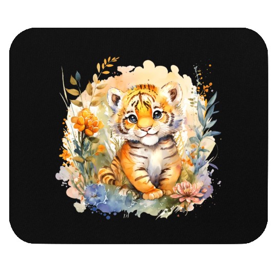 Baby Tiger Safari Animal Watercolor Floral Mouse Pads