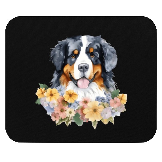 Bernese Mountain Dog Watercolor Floral Mouse Pads